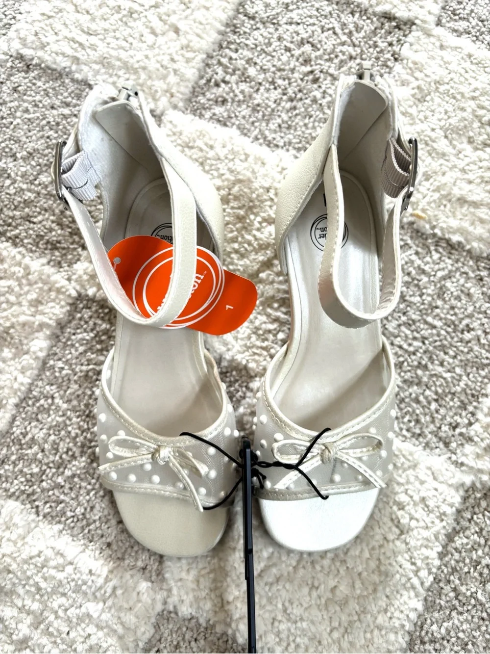Wonder Nation Girls White Wedge Sandal Polka Dot Mesh Bow Ankle Strap size 1 NWT